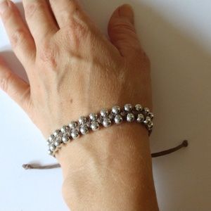 Hippie bracelet silver tan macrame boho